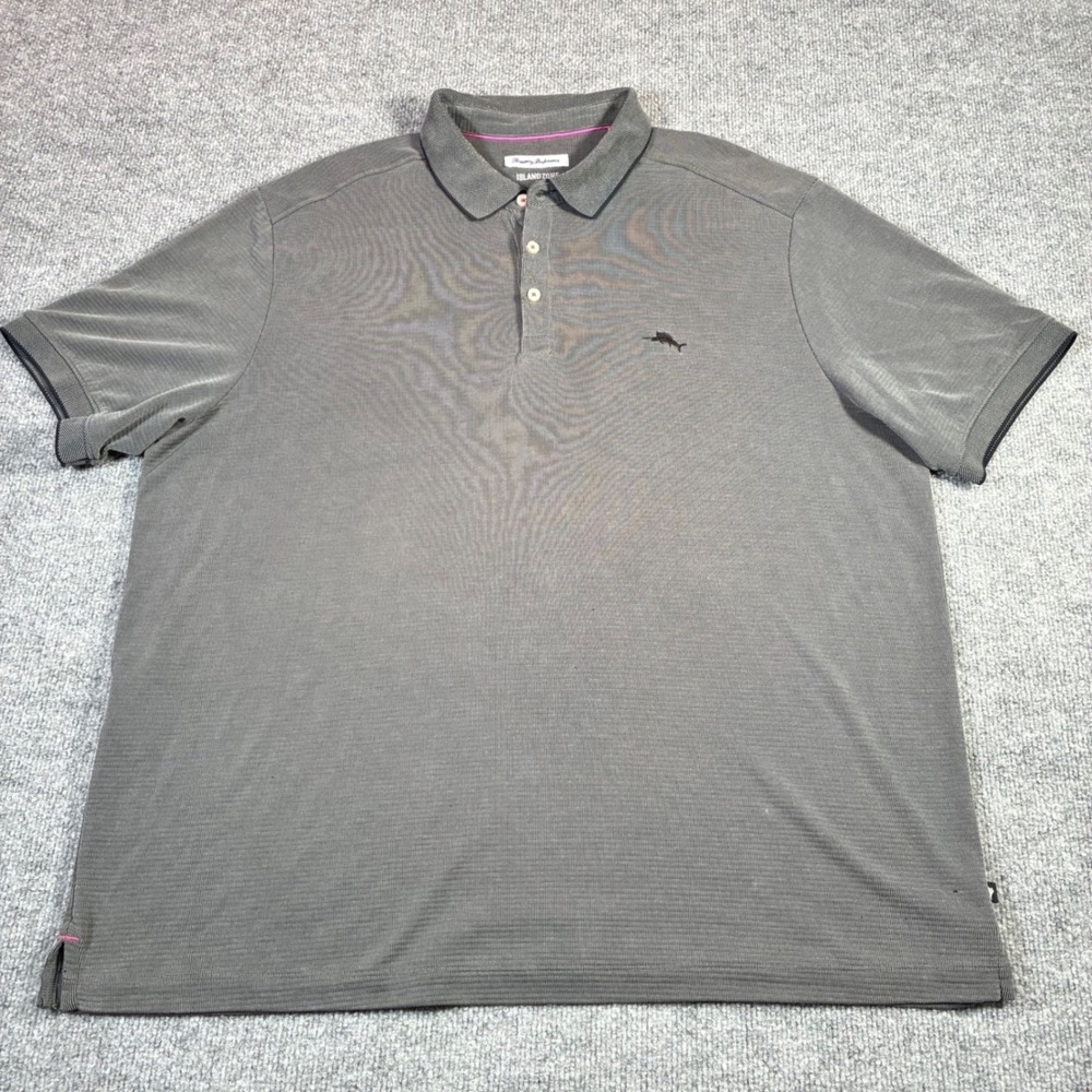 Tommy Bahama IslandZone Polo Shirt Mens XXL Gray Ribbed Performance